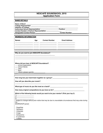 NESCAFÉ SOUNDSKOOL 2010 Application Form