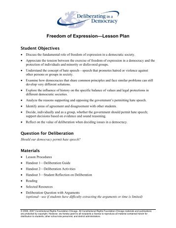 Freedom of ExpressionâLesson Plan - Deliberating in a Democracy