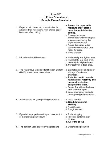 PrintED Press Operations Sample Exam Questions - Gaerf