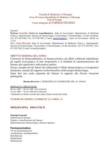 FacoltÃ  di Medicina e Chirurgia Corso integrato di FARMACOLOGIA ...