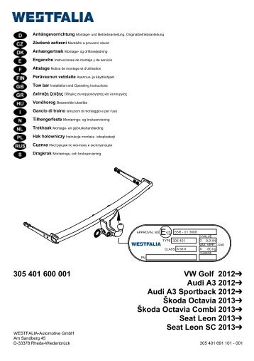 305 401 600 001 VW Golf 2012 Audi A3 2012 Audi A3 ... - kupp-west