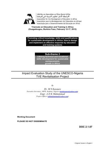 Impact Evaluation Study of the UNESCO-Nigeria TVE ... - ADEA