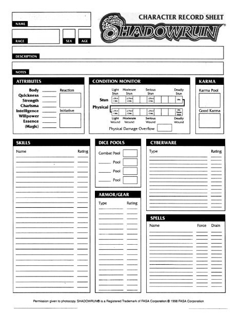 shadowrun character sheet 3rd