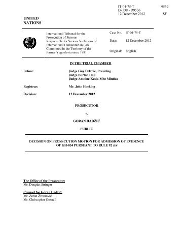 Decision on Prosecution Motion for admission of evidence of ... - ICTY
