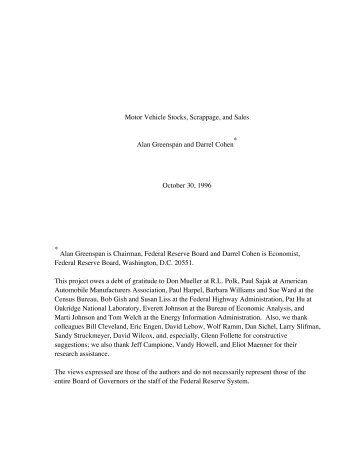 Motor Vehicle Stocks, Scrappage, and Sales * Alan Greenspan and ...