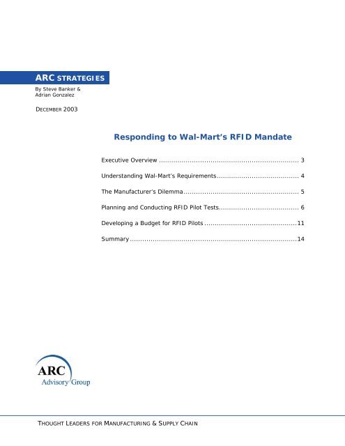 Responding to Wal-Mart's RFID Mandate - ARC Advisory Group