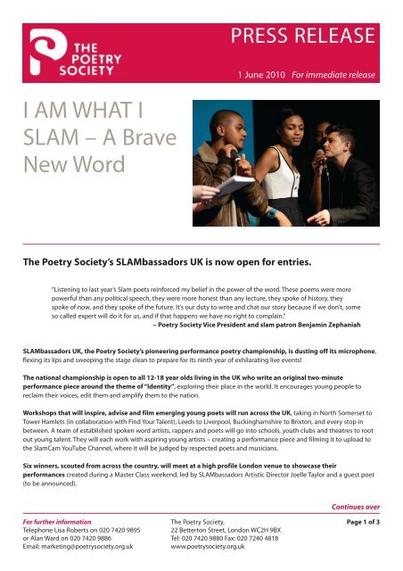 I AM WHAT I SLAM â A Brave New Word - The Poetry Society