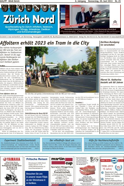 Affoltern erhält 2023 ein Tram in die City - Lokalinfo AG