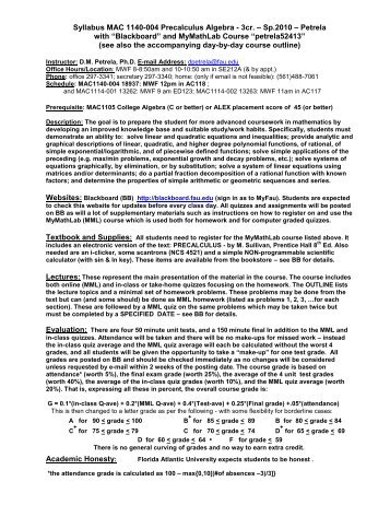 Syllabus MAC 1140-004 Precalculus Algebra - Florida Atlantic ...
