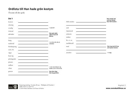Ordlista till Han hade grÃ¶n kostym - Natur och Kultur