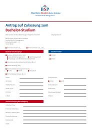 Zulassungsantrag Bachelor - BSP Business School Berlin Potsdam