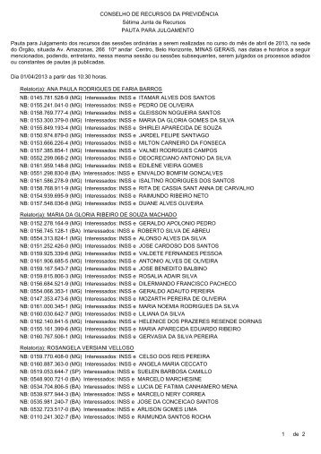 Pauta de julgamento nÂº 260 a 264