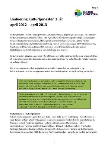 Evaluering af Kulturtjenesten 2012-2013 - Sund Sans over Sundet