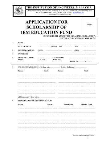 APPLICATION FOR SCHOLARSHIP OF IEM EDUCATION FUND