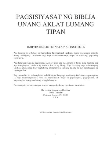 PAGSISIYASAT NG BIBLIA UNANG AKLAT LUMANG TIPAN