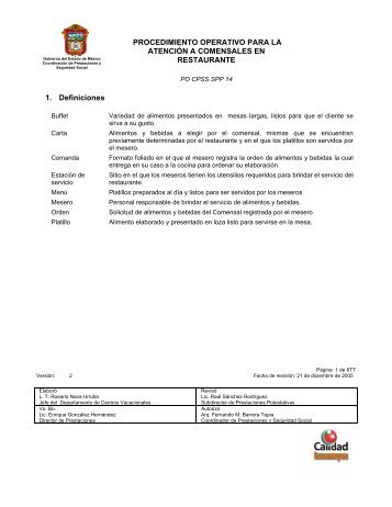 procedimiento operativo para la atención a comensales