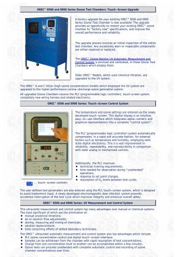 ORECâ¢ 0500 and 0900 Series Ozone Test Chambers: Touch