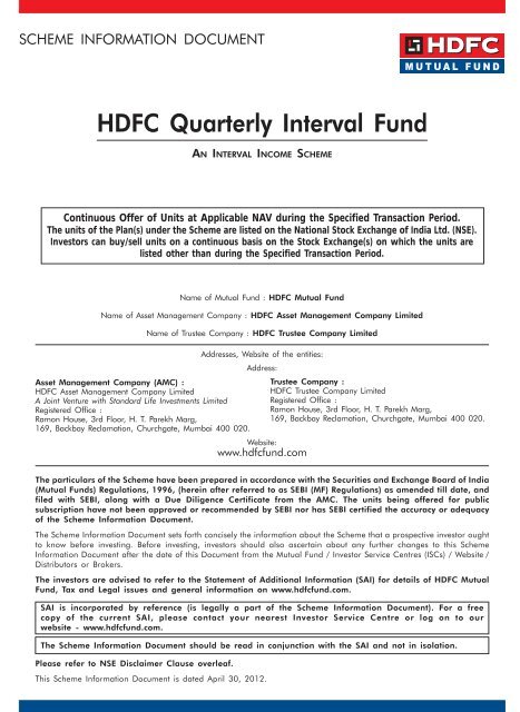 HDFC Quarterly Interval Fund - HDFC Mutual Fund