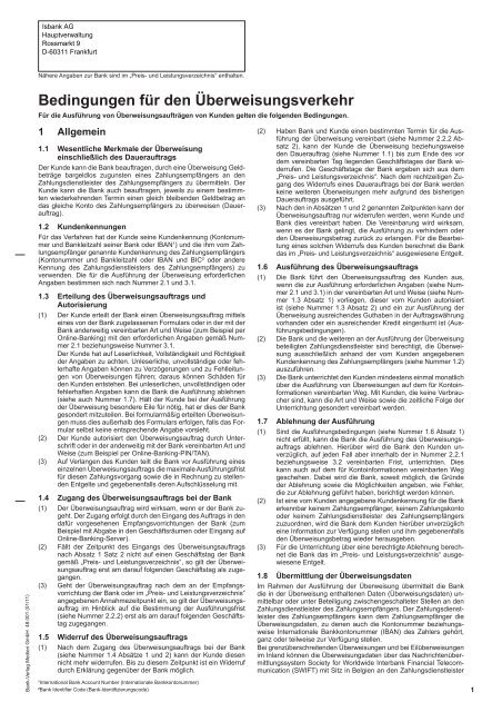 Bedingungen für den Überweisungsverkehr - isbank.de