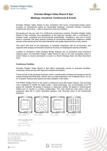 Business Fact Sheet - Wolgan Valley Resort & Spa