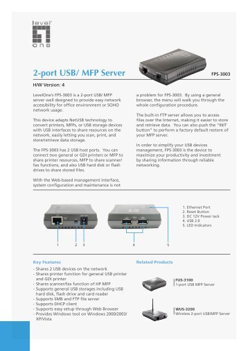 LevelOne FPS-3003 2-port USB/ MFP Server - Mayflex