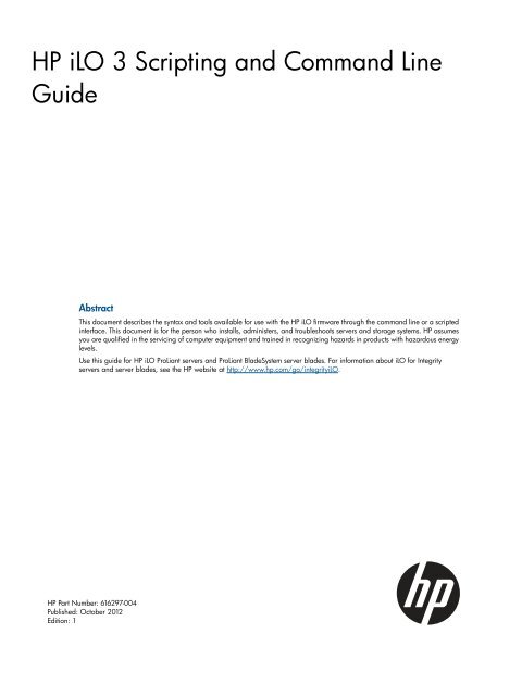 HP iLO 3 Scripting and Command Line Guide - Business Support ...