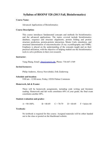 Syllabus PDF - The Yang Zhang Lab