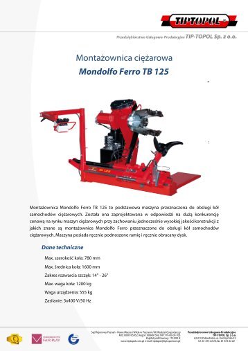 MontaÅ¼ownica ciÄÅ¼arowa Mondolfo Ferro TB 125 - Tiptopol