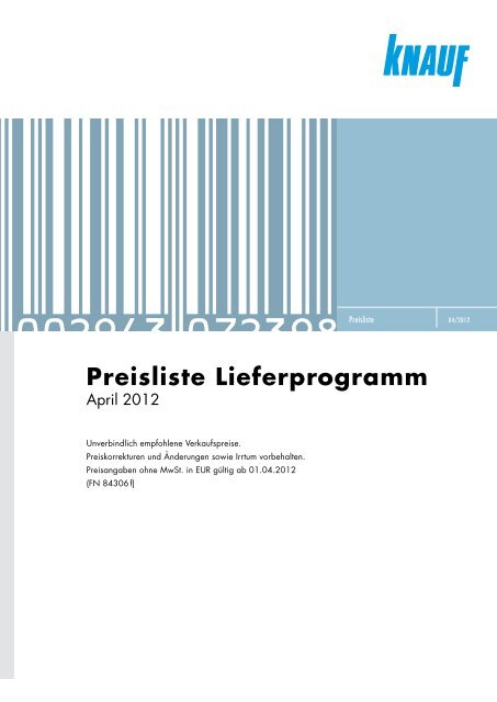 Knauf Preisliste Lieferprogramm, April 2012