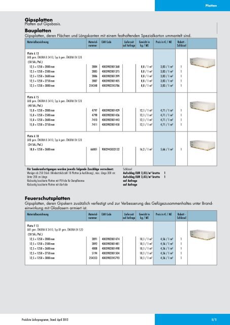 Knauf Preisliste Lieferprogramm, April 2012