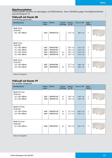 Knauf Preisliste Lieferprogramm, April 2012