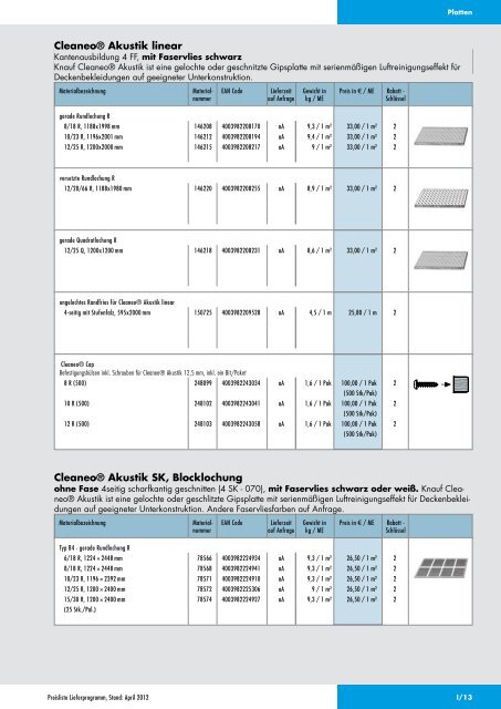 Knauf Preisliste Lieferprogramm, April 2012