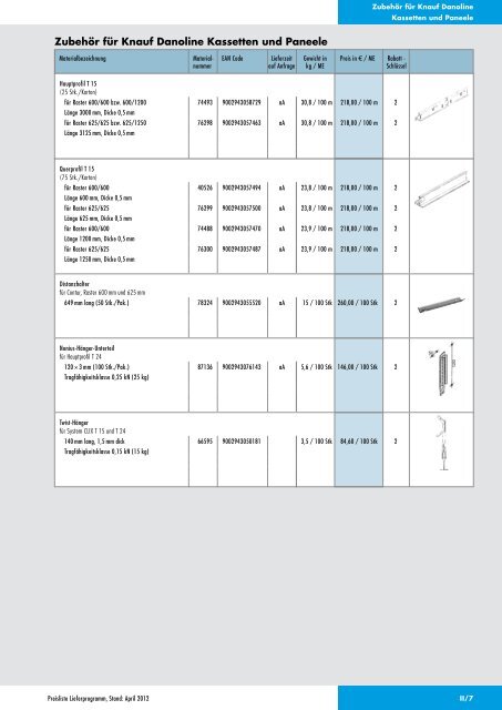 Knauf Preisliste Lieferprogramm, April 2012