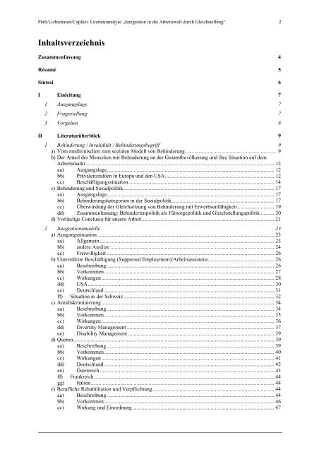 Literaturanalyse Integration in die Arbeitswelt durch Gleichstellung