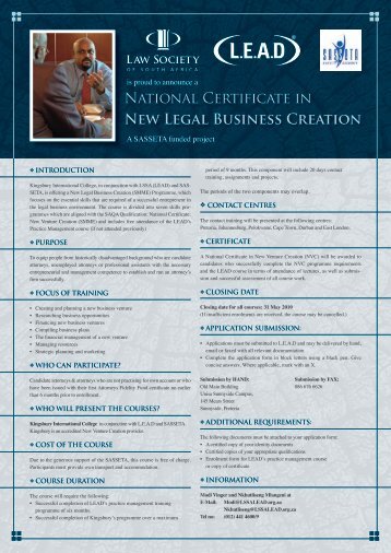 National Certificate in New Legal Business Creation