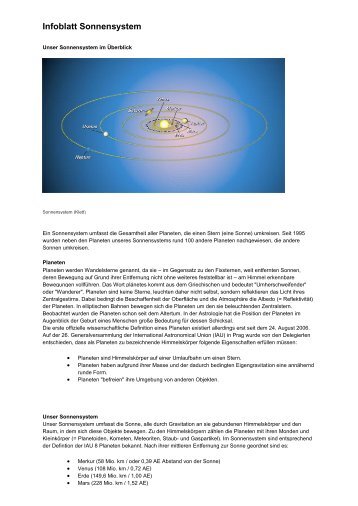Infoblatt Sonnensystem - weltbilder.de