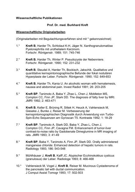 Wissenschaftliche Publikationen Prof. Dr. med. Burkhard Kreft ...