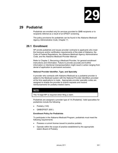 Chapter 29 Podiatrist - Alabama Medicaid Agency