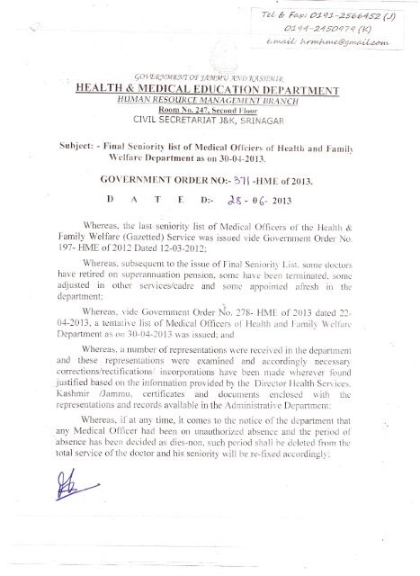 Final Seniority List of Medical Officer 2013 - Department of Health ...