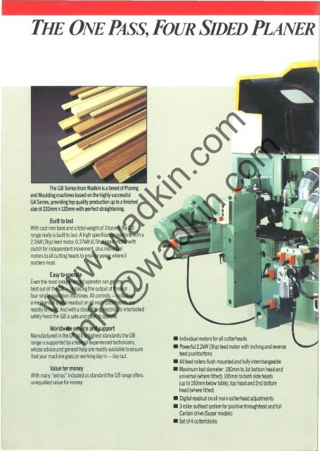 Wadkin GB Planer Moulder Literature