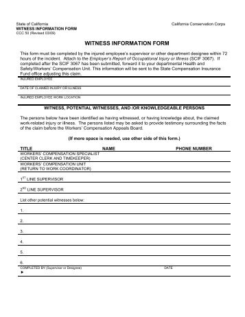 witness information form - California Conservation Corps - State of ...