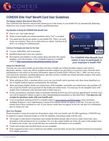 CONEXIS Elite VisaÂ® Benefit Card User Guidelines