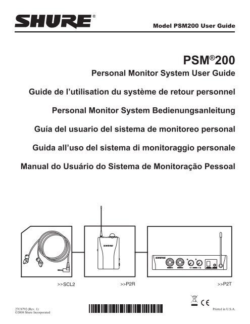 Shure PSM 200 User Guide (Portuguese)