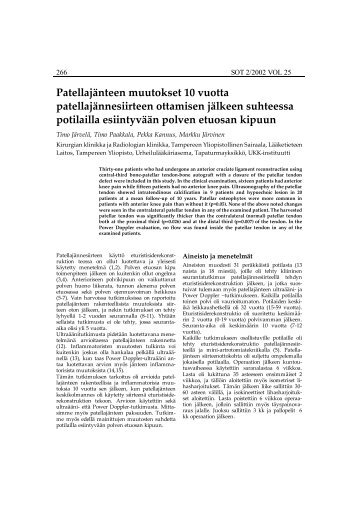 Patellajänteen muutokset 10 vuotta patellajännesiirteen ottamisen ...