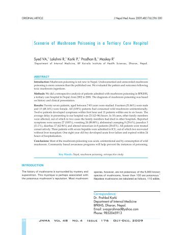 Scenario of Mushroom Poisoning in a Tertiary Care Hospital