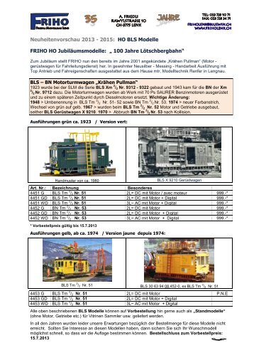 Vorschau FRIHO HO BLS Neuheiten 2013 - 2015