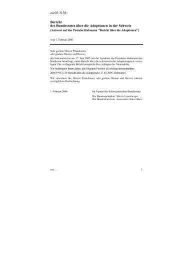 Bericht des Bundesrates über die Adoption in der Schweiz (Antwort ...