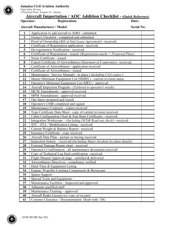 Aircraft Importation Quick Reference Checklist - Jamaica Civil ...