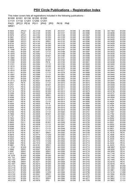 PSV Circle Publications â Registration Index - The PSV Circle Website