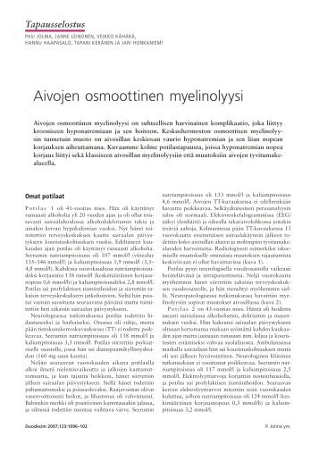 Aivojen osmoottinen myelinolyysi - Terveyskirjasto